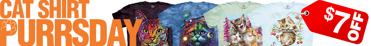 Pounce on these PURRfect cat tees! $7 OFF today only. 4 adorable designs on-sale from $28